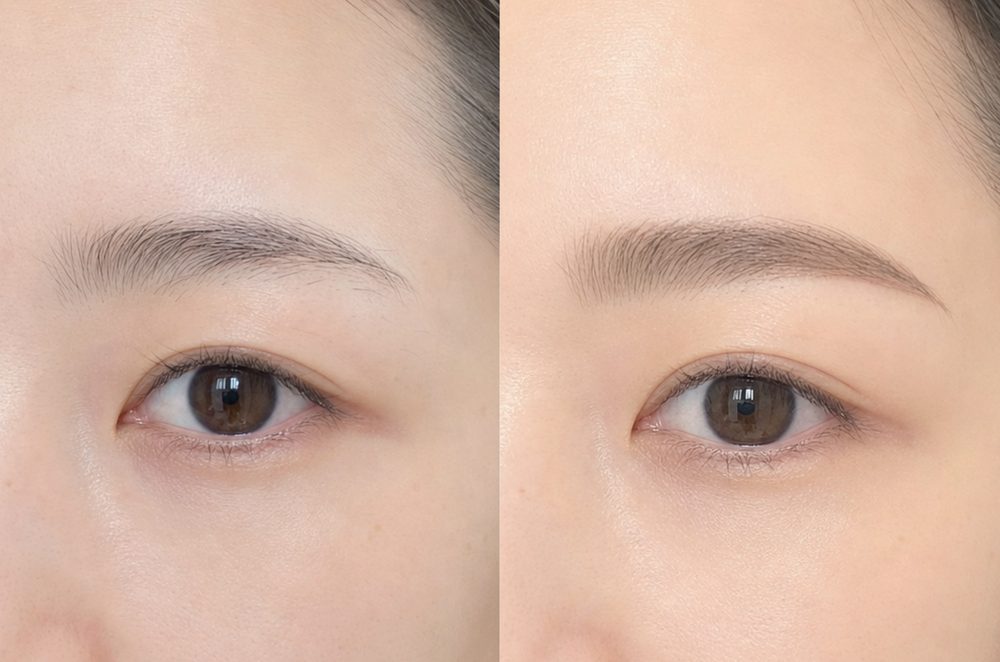 眉毛デザインのビフォーアフター:丸みを抑えて大人っぽい輪郭に